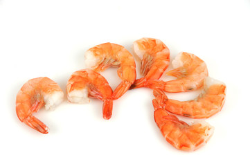 fresh cooked shrimp on white background