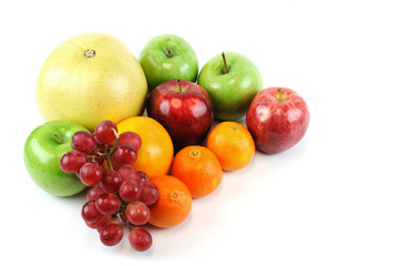 different kinds of fruits on the white background