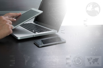 designer working digital tablet and computer laptop