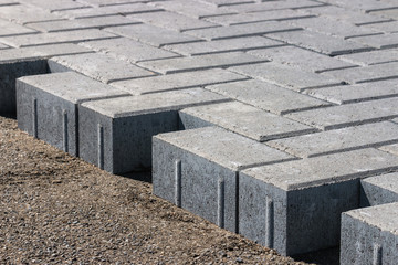 construction of paving stones sidewalk