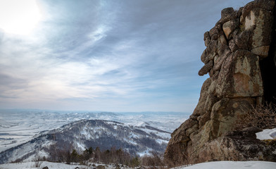 Scenic view of the winter mountains