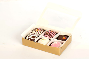Group of glazed donuts on white background