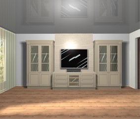 furniture TV area in classic style, interior of living room 3D rendering