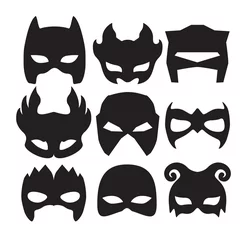 Fotobehang Super hero masks for face character in black. Silhouette mask on white  © Maksim Kostenko