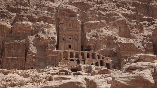 Wide shot of the Royal Tombs in Petra