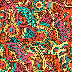 Hand drawn seamless pattern with floral elements. 