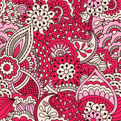 Hand drawn seamless pattern with floral elements. 