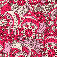 Hand drawn seamless pattern with floral elements. 