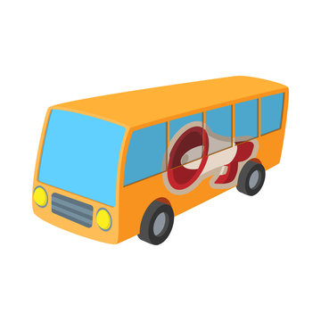 Yellow bus icon, cartoon, on white 