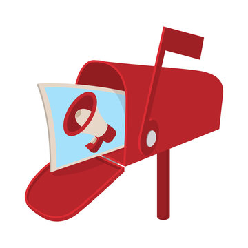 Red Mailbox Icon With Megaphone Poster, Cartoon