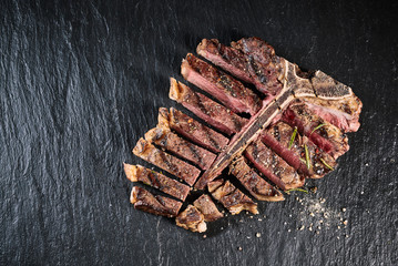 Gourmet grilled and sliced porterhouse steak