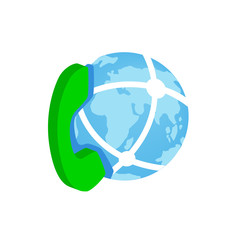 Phone and globe icon, isometric 3d style