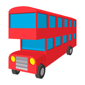 London double decker red bus icon, cartoon style