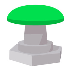 Green button icon, cartoon style 