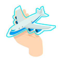 Hand holding the plane icon, isometric 3d style