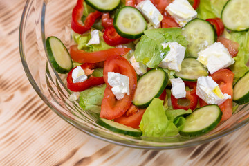 Healthy vegetable salad with feta cheese