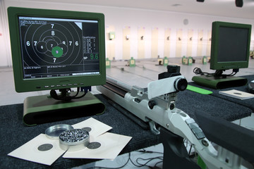 air rifle and 10m target monitor - obrazy, fototapety, plakaty