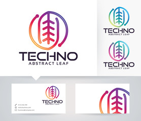 Leaf Technology vector logo with alternative colors and business card template