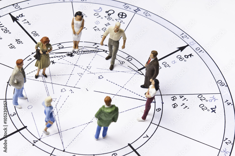Wall mural astrology chart with people figurines