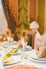festive wedding table for dinner at the restaurant