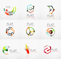 Logo collection - abstract minimalistic linear flat design. Business hi-tech geometric symbols, multicolored segments lines