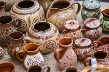  earthenware,crockery  in the handicraft mart Kaziukas, Vilnius, Lithuania