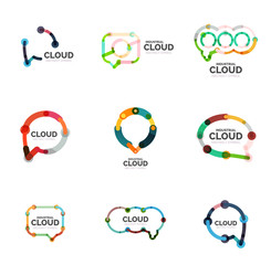 Set of flat linear design speech cloud logos. Talk bubbles, modern geometric industrial thin line icons