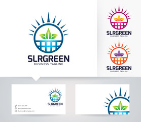 Solar Green vector logo with alternative colors and business card template