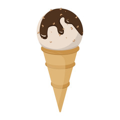 Vanilla sweet ball of white, chocolate refreshing frozen ice cream summer food vector illustration. 