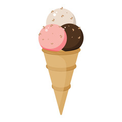 Vanilla sweet ball of pink, white, chocolate refreshing frozen ice cream summer food vector illustration. 