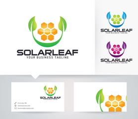Solar Leaf vector logo with alternative colors and business card template