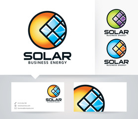 Solar vector logo with alternative colors and business card template