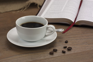 Coffee cup against a rustic background