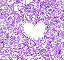 Valentine abstract vector seamless pattern with wavy curling lines around the heart. Decorative endless texture. You can use any color of background or foreground