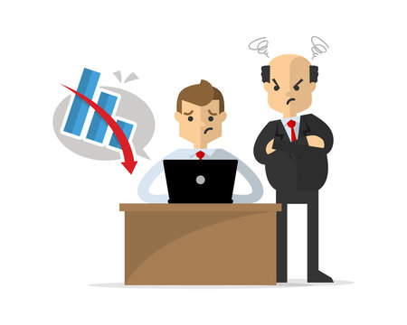 Vector of  a businessman or employee get unsuccessful work, watched by his boss