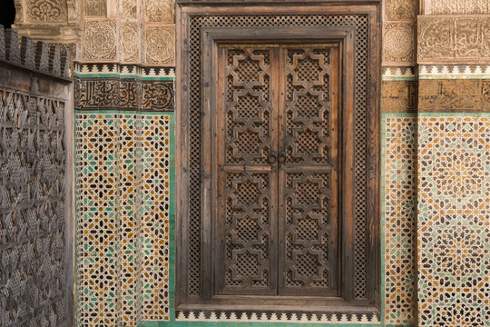 door and decoration in the Medrese Bou Inania in the ancient medina of Fes