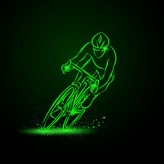 Fototapeta na wymiar Cycling race. Front view. Vector neon illustration.