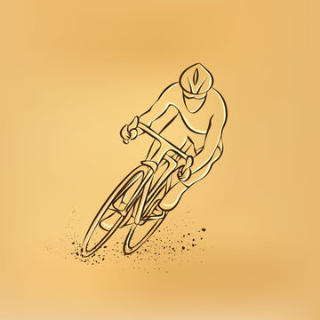 Cycling race. Front view. Vector retro drawing illustration.