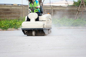 Close up shot of street sweeper cleaner