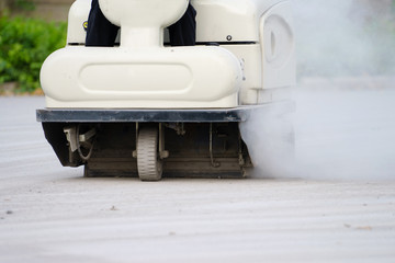 Close up shot of street sweeper cleaner