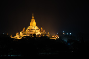 Ancient Ananda Pagoda before sunrise with lightup, Bagan(Pagan),