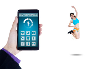 Fototapeta premium Health app and healthy woman