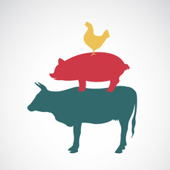 Vector group of animal farm label - cow,pig,chicken