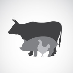 Vector group of animal farm label - cow,pig,chicken