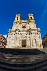 Entrance to Saint Anne church at Cagliari historical downtown, Sardinia, Italy