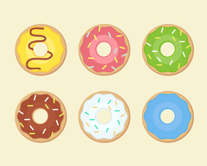 Donut vector. Donut flat illustration. Donut isolated icon. Donut set in flat style. Donut glaze