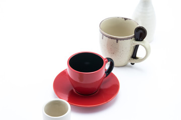 Empty cup row on white background