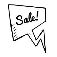 Sale doodle speech bubble, vector discount tag white banner, isolated