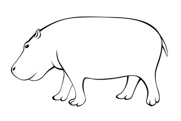 Hippo black white isolated illustration vector