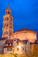 Cathedral in Split at dusk, Croatia. / 1700 years old cathedral of Saint Domnius in Split, Croatia. It is main part of Diocletian Palace and it is protected by UNESCO.